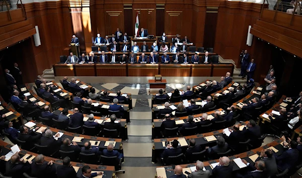 Lawmakers elect a house speaker, at the parliament building, in Beirut, Lebanon, Tuesday, May 31, 2022 (AP Photo/Hussein Malla)