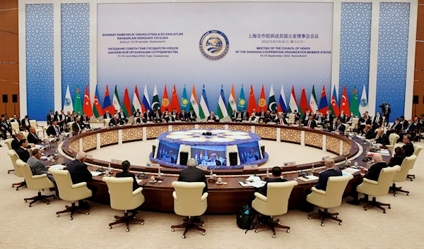 Members and other leaders attend the Shanghai Cooperation Organization (SCO) summit in Samarkand, Uzbekistan, Friday, Sept. 16, 2022 (Sergei Bobylev, Sputnik, Kremlin Pool Photo via AP)