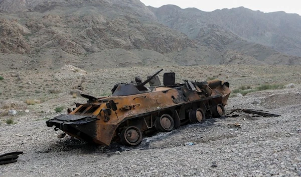 A view shows a burnt armored personnel carrier of Kyrgyz forces outside the village of Kok-Tash in Kyrgyzstan. (Reuters)