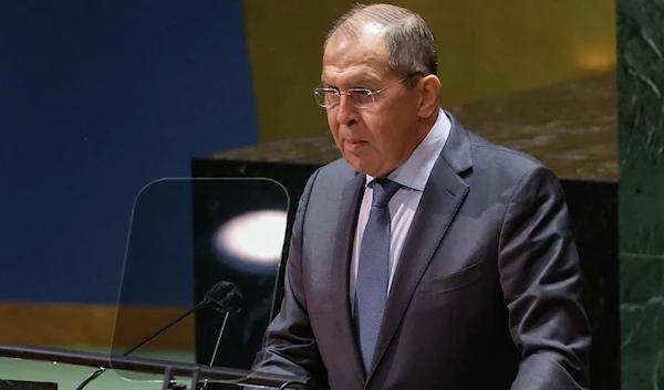 Russian Foreign Minister Sergey Lavrov  speaks during a general discussion at the 76th UNGA in New York, United States