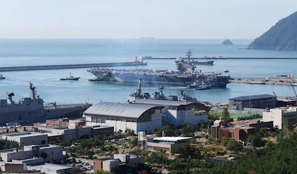 US Navy aircraft carrier USS Ronald Reagan arrives in Busan, South Korea (Reuters)