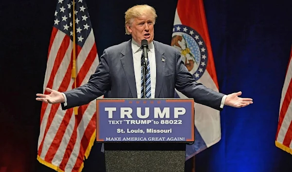 Then-US President Donald Trump giving a speech in St. Louis, MIssouri