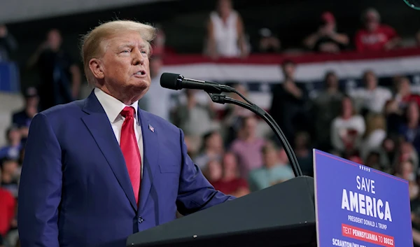 Former President Donald Trump speaks at a rally in Wilkes-Barre, Pa., Saturday, Sept. 3, 2022 (AP Photo/Mary Altaffer)