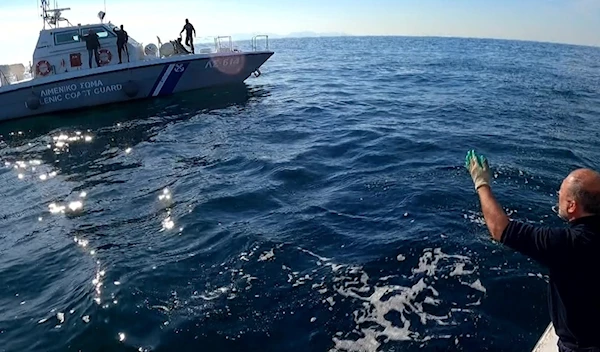 A scene from the video footage shows Turkish fisherman being confronted by the Greek coast guard, February 3, 2022 (AA).