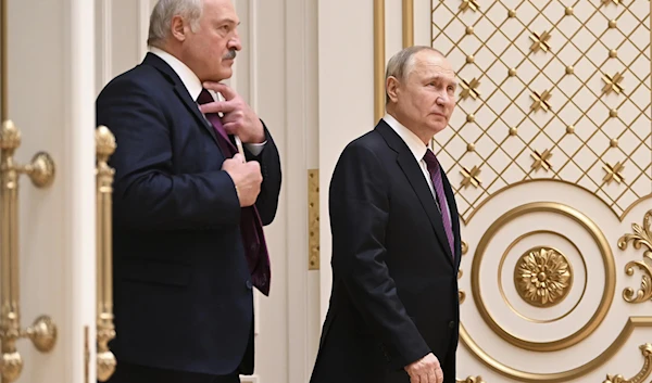 Belarus President Alexander Lukashenko with Russian President Vladimir Putin (AP)