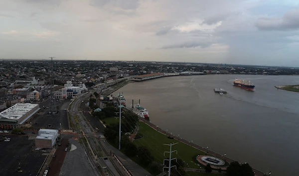 Boats make their way along the Mississippi river in New Orleans, Louisiana, U.S., August 28, 2020. (REUTERS)