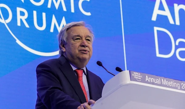 United Nations Secretary-General António Guterres addresses the World Economic Forum, in Davos, Switzerland, January 18, 2023 (Reuters).