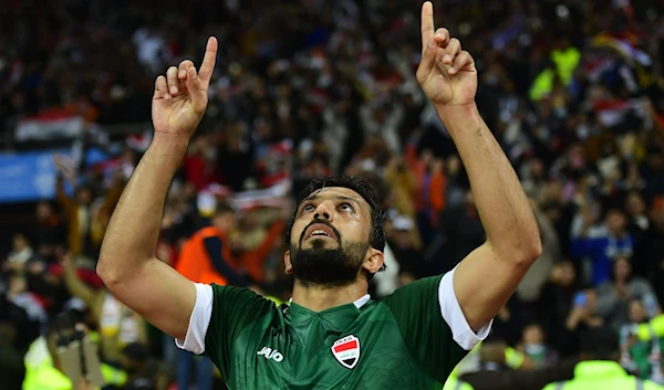 Iraqi football player Mustafa Nadim after winning the game in Basra (Twitter)