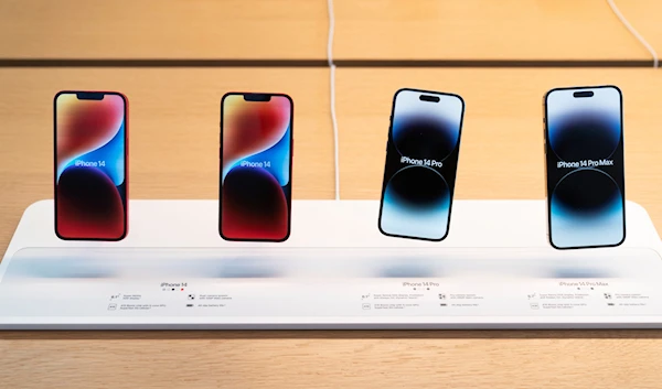 The new iPhone 14 smartphones are on display at an Apple Store at The Grove in Los Angeles, Friday, Sept. 16, 2022 (AP Photo/Jae C. Hong)