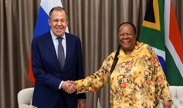 Russian Foreign Minister Sergei Lavrov with his South African colleague Naledi Pandor, in Pretoria, South Africa, January 23, 2023 (Russian Foreign Ministry Press Service, via AP)