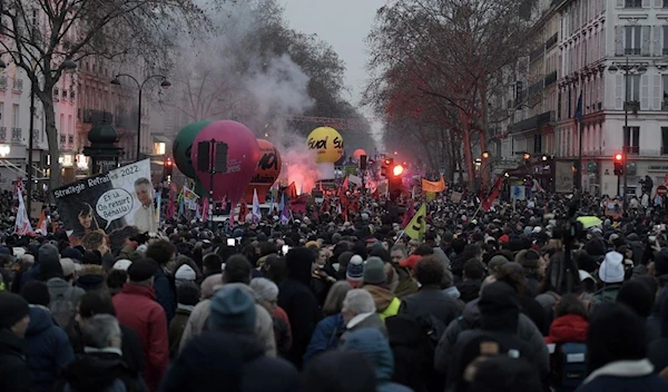 Demonstrators during a national strike against government plans to revamp the pension system, in Paris, on Jan. 19. (Bloomberg)