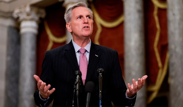 US Speaker Kevin McCarthy speaks at a news conference in Statuary Hall of the US Capitol Building on January 12, 2023 in Washington, DC. (Getty Images)