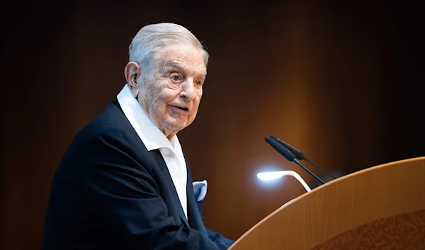 George Soros giving a speech to an audience following his receipt of the Schumpeter Award 2019 in Vienna (AFP)