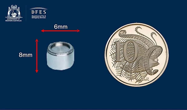 A small silver capsule containing radioactive cesium-137 has been lost en route from a mine site to Perth. © -/Department of Fire and Emergency Services WA via AAP/dpa