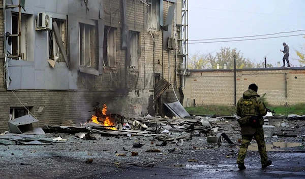 The site of a car bomb explosion outside a building housing a local TV station in Melitopol in October. (AFP / Getty Images)