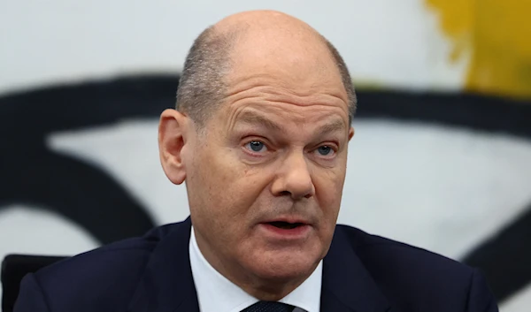 German Chancellor Olaf Scholz at a news conference at the Chancellery in Berlin in 2022 (Reuters)