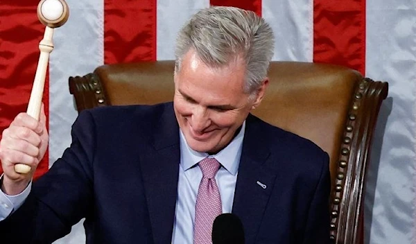 US Speaker of the House Kevin McCarthy (R-CA) bangs the Speaker's gavel for the first time after being elected. (REUTERS)