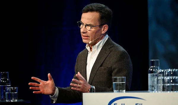 Swedish PM Ulf Kristersson speaks during the annual Society and Defence Conference in Salen, Sweden, January 8, 2023 (Reuters).