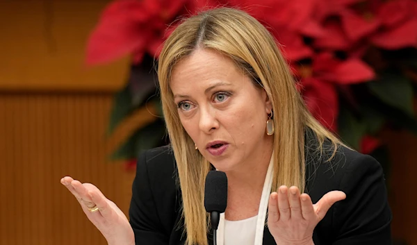 Italian Premier Giorgia Meloni holds her year-end press conference in Rome, December 29, 2022 (AP Photo)