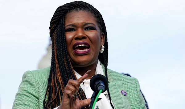 Rep. Cori Bush, D-Mo., speaks during a news conference Thursday, Dec. 8, 2022, on Capitol Hill in Washington. (AP Photo/Mariam Zuhaib)