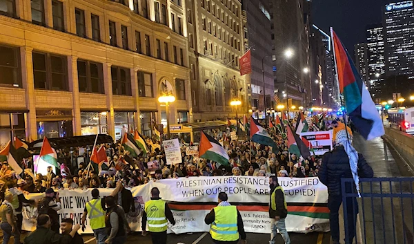 Pro-Palestine protest reaffirming resistance is a right in Chicago, US, on October 11, 2023. (Social Media)