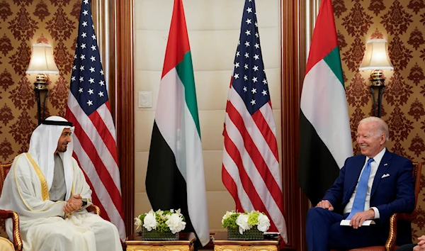 In an undated photo, US President Biden meets with Abu Dhabi's Crown Prince Mohammed bin Zayed Al Nahyan on Saturday in Jeddah, Saudi Arabia (AP)