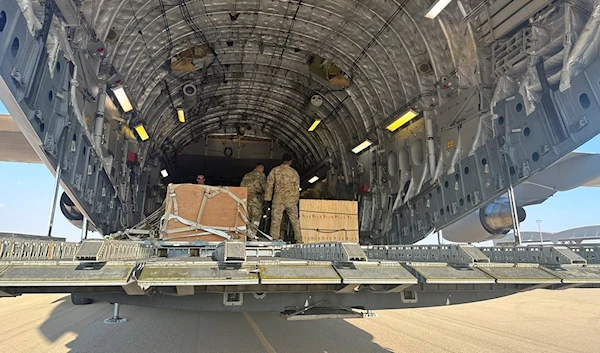 A US C-17 sits at the Nevatim Air Base in the desert in Israel, Friday, Oct. 13, 2023. (AP)