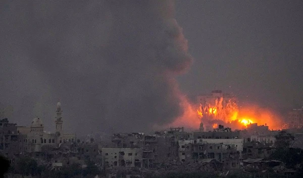 Smoke and fire rise following an Israeli airstrike in the Gaza Strip, Saturday, Oct. 14, 2023  (AP Photo)