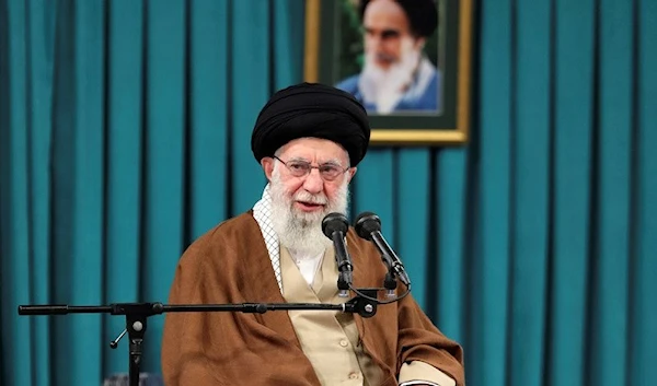 Supreme Leader Ayatollah Ali Khamenei speaks in a meeting in Tehran, Iran, Tuesday, Oct. 17, 2023 (AP)