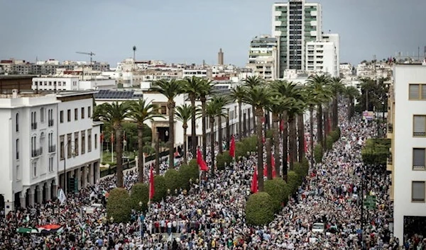 Tens of thousands protested in Morocco Sunday in support of Palestinians amid the Gaza war. (AFP)