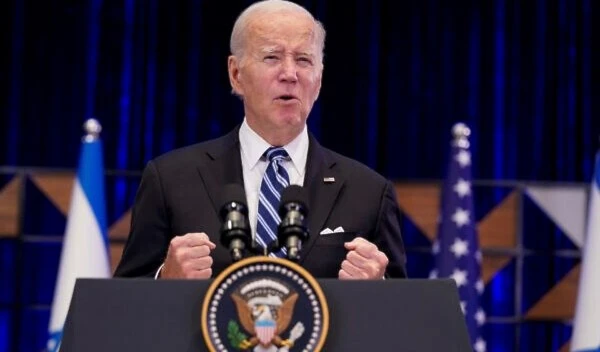 US President Joe Biden delivers remarks after meeting Israeli occupation’s Prime Minister Benjamin Netanyahu, October 18, 2023, in ‘Tel Aviv’. (AP)