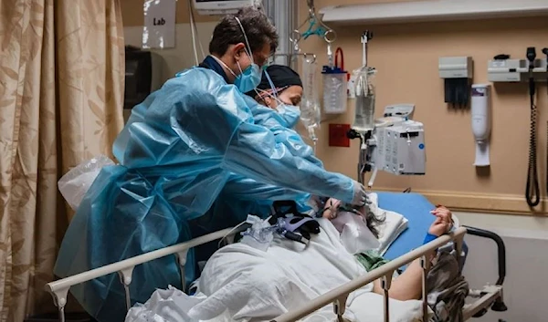 A child being treated in a makeshift ICU bed in California in 2023 (AFP via Getty Images)