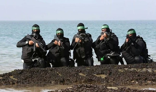 Undated photo of the Al-Qassam Brigades frogmen force (Al-Qassam Brigades Military Media)