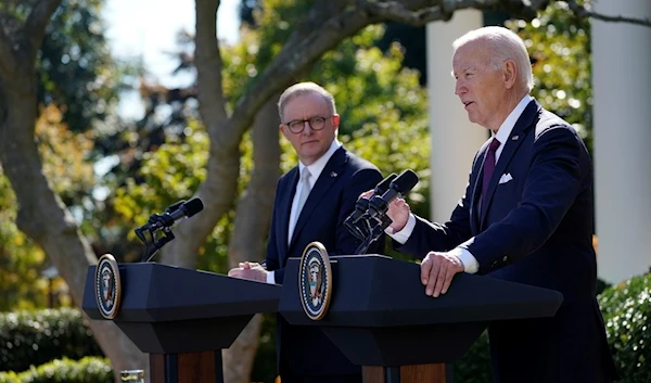 President Joe Biden and Australia's Prime Minister Anthony Albanese hold a news conference in the Rose Garden of the White House in Washington, Wednesday, Oct. 25, 2023. (AP Photo/Evan Vucci)