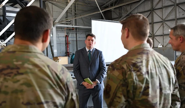 Airmen from US Air Force Special Operations Command brief Christopher Maier, assistant secretary of defense for special operations and low-intensity conflict, on March 7, 2023. (DoD Photo)