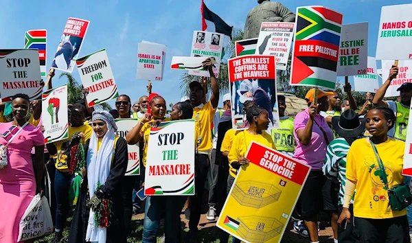 Protests organized in South Africa to show solidarity with Palestinians in Gaza October 26. (AFP)