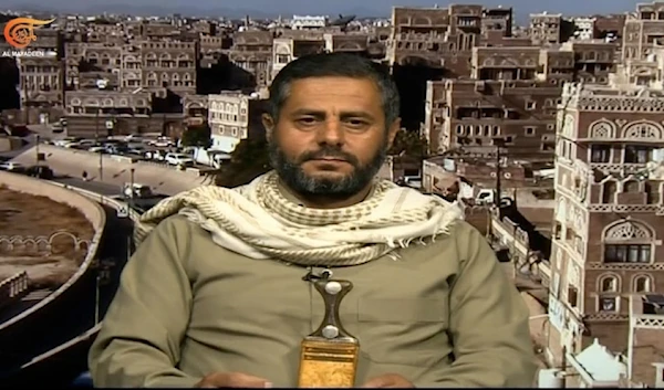 Yemeni Ansar Allah political bureau member Mohammad Al-Bukhaiti during an interview with Al Mayadeen, October 31, 2023 (Screengrab)