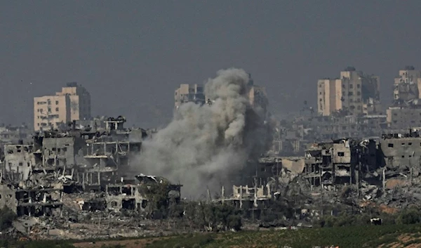 Smoke rises following an Israeli airstrike in the Gaza Strip, as seen from southern Israel, Tuesday, Oct. 31, 2023 (AP)