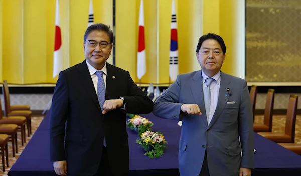 South Korean Foreign Minister Park Jin and Japanese counterpart Yoshimasa Hayashi in July 2022 in Tokyo (AP)