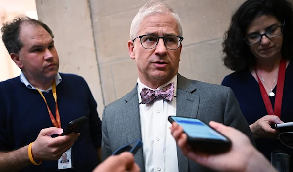 Rep. Patrick McHenry speaks to members of the media at the US Capitol on October 3, 2023. (AFP)