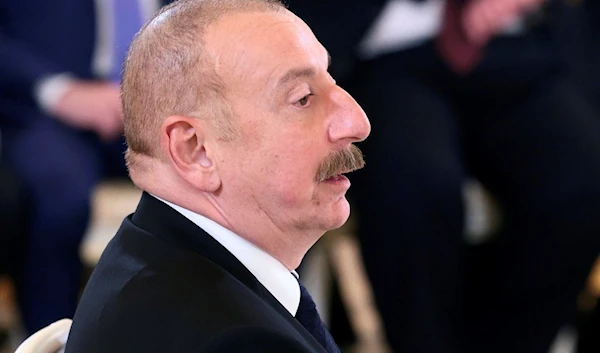 Azerbaijani President Ilham Aliyev attends a trilateral meeting with RussiaPashinyan on the sidelines of the Eurasian Economic Union Forum at the Kremlin, in Moscow, Russia, May 25, 2023. (AP)