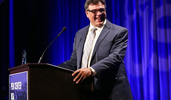 John Kiriakou accepts the First Amendment Award at the PEN Center USA's 25th Annual Literacy Awards Festival at the Beverly Wilshire Hotel on Monday, Nov. 16, 2015, in Beverly Hills, California. (AP)