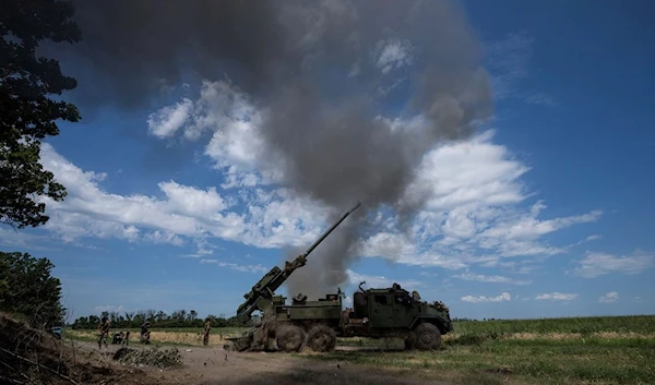 A Ukrainian self-propelled howitzer "Bohdana" fires towards Russian positions near Bakhmut, Ukraine, Friday, July 7, 2023 (AP)