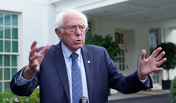 Sen. Bernie Sanders, talks with reporters following his meeting with President Joe Biden at the White House in Washington, Aug. 30, 2023 (AP)