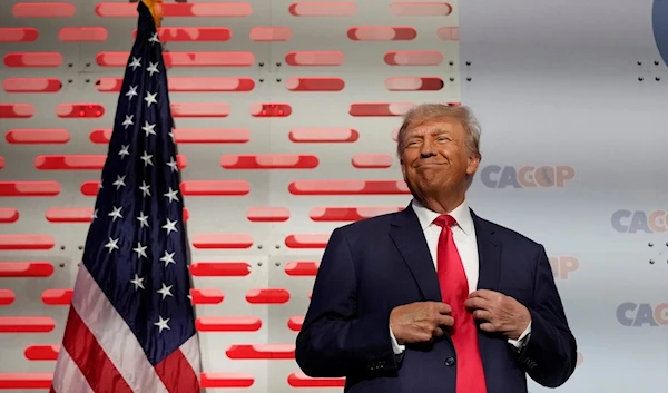 Former President Donald Trump smiles before his speech at the California Republican Party Convention Friday, Sept. 29, 2023, in Anaheim, Calif. (AP)