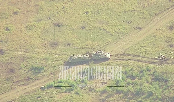 An American Bradley infantry fighting vehicle and an engineering vehicle from september (Telegram: Rusich_Army)