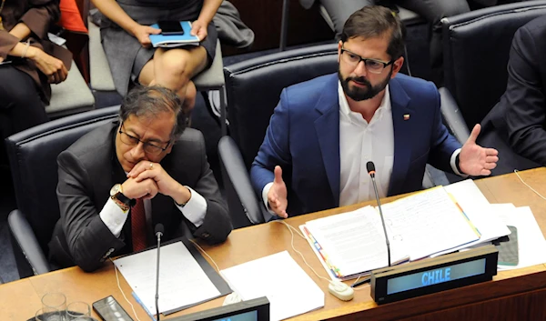 Colombian President Gustavo Petro and Chilean President Gabriel Boric are seen in this photo, during the Climate Ambition Summit, on September 20, 2023. (IISD/ENB)