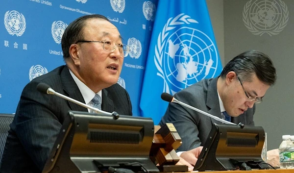 Zhang Jun, PR of China and President of the Security Council for November 2023, briefs the Press on the Programme of Work, November 1, 2023. (UN)