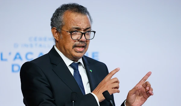 WHO Director-General Tedros Adhanom Ghebreyesus speaks during the opening of the World Health Organisation Academy in Lyon, central France, Monday, Sept. 27, 2021. (AP)