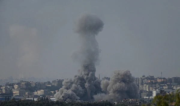 Smoke rises following an Israeli airstrike in the Gaza Strip, as seen from southern occupied Palestine, Monday, Nov. 13, 2023 (AP Photo)